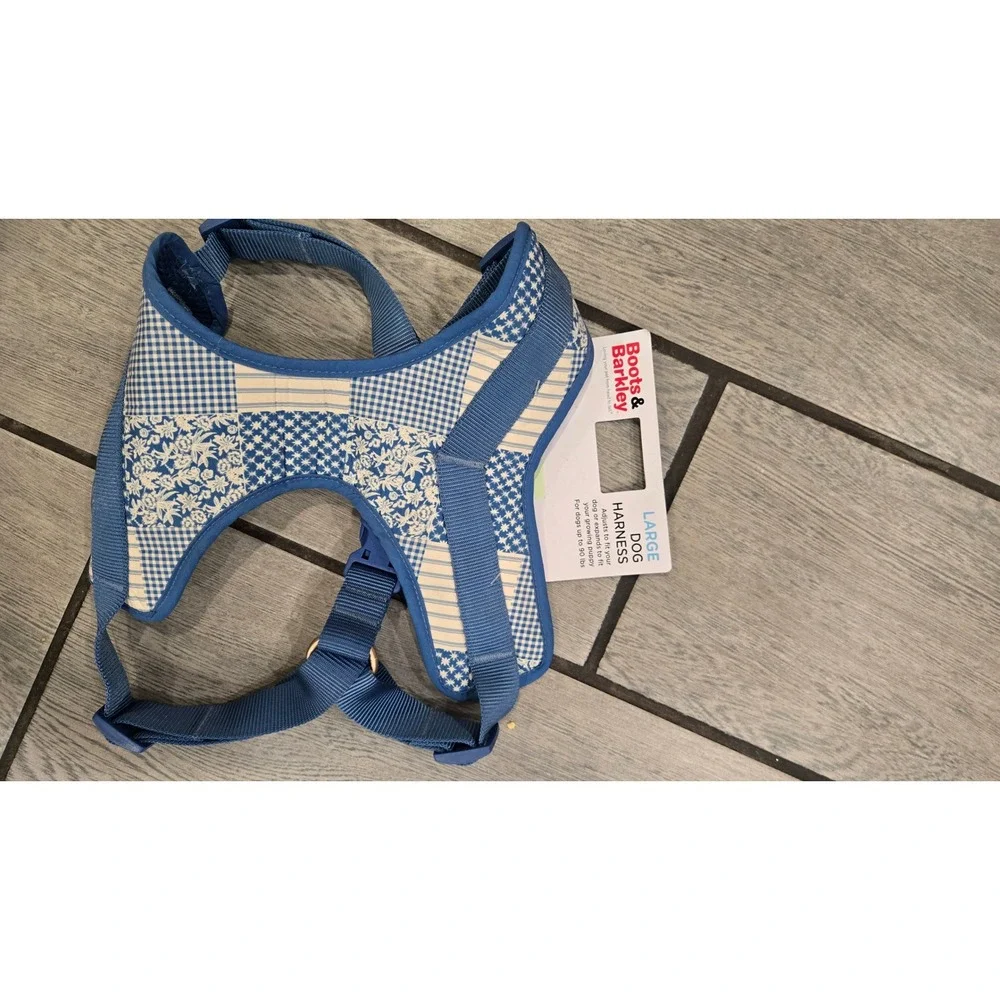 Boots & Barkley Large Dog Harness Blue‎ Floral Patchwork Adjustable New